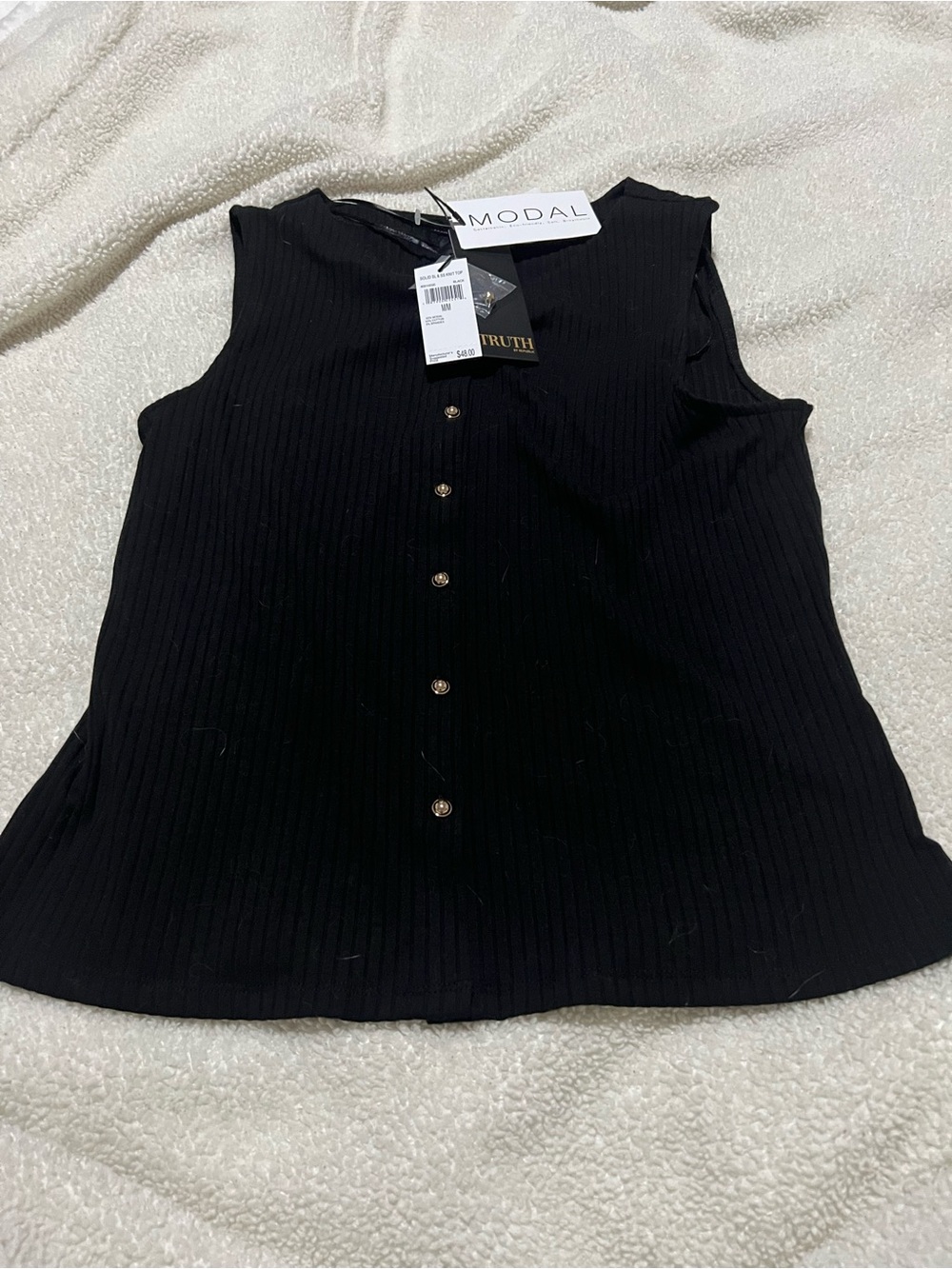 Truth Black Ribbed Sleeveless Button-Front Top